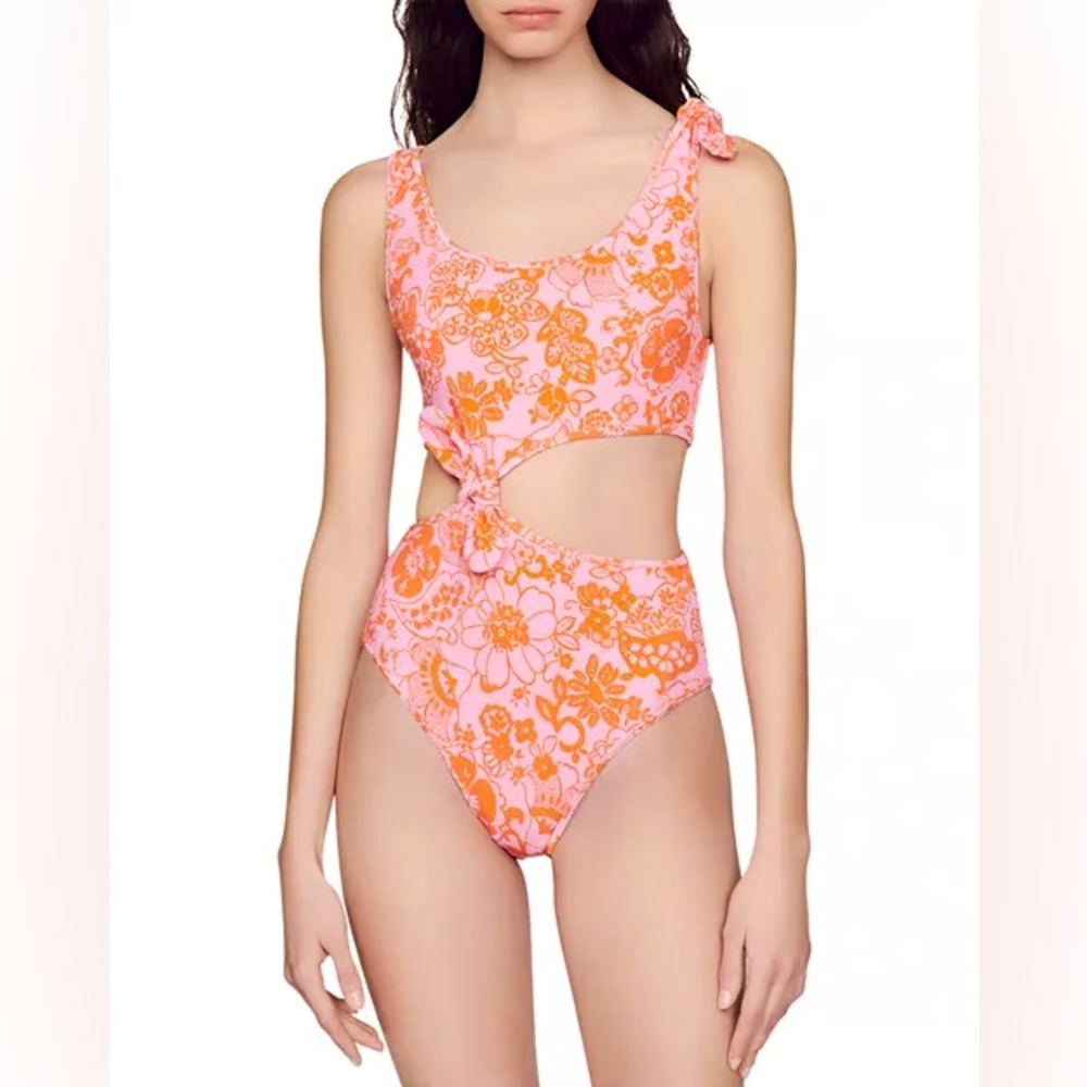Sandro Auriane Floral Print Terry Cutout One Piece Swimsuit